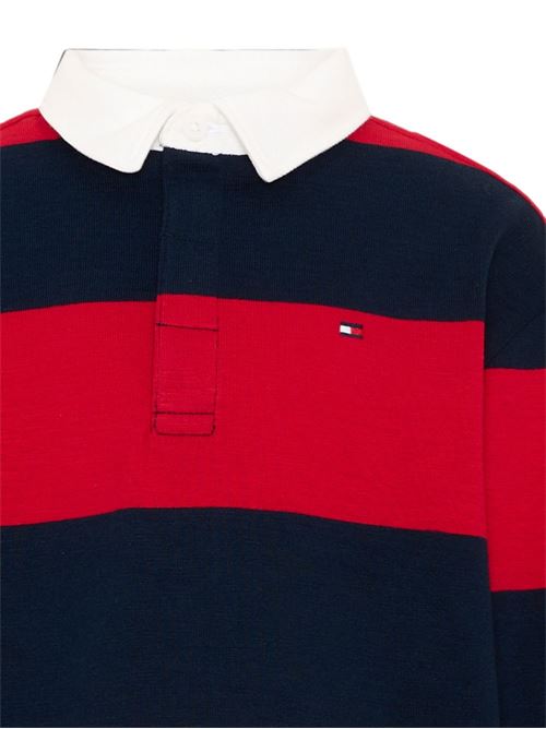 Polo rugby Tommy Hilfiger da bambino rossa a righe con maniche lunghe TOMMY HILFIGER KIDS | KB0KB10475XLG